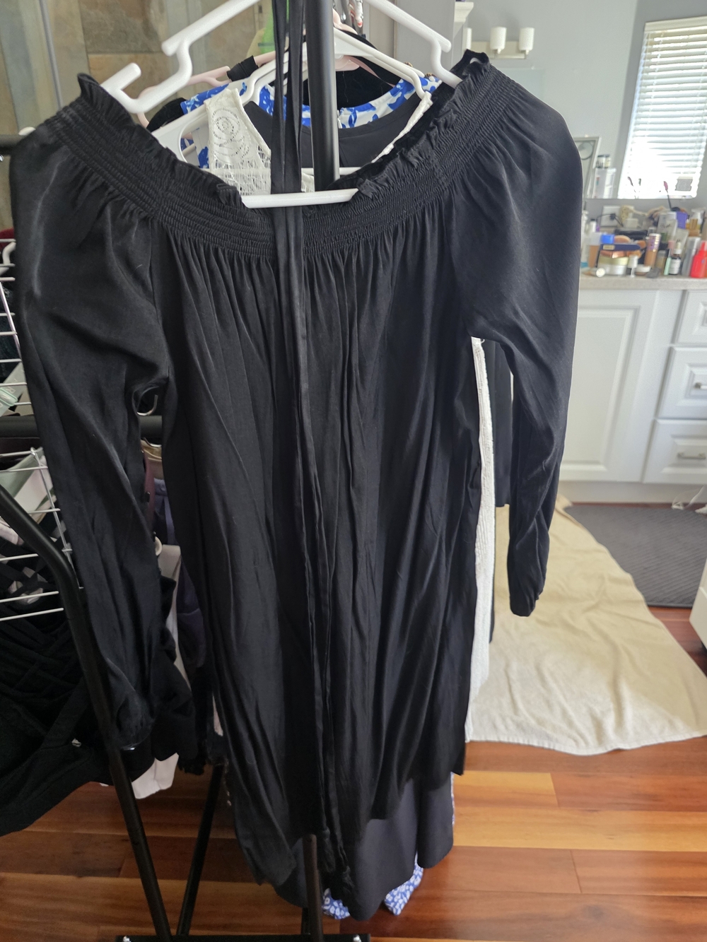 Cotton Candy Black Off-Shoulder Long Sleeve Dress